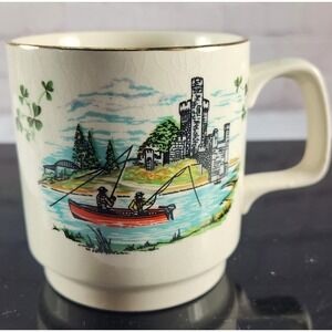 Vtg Carrigaline Pottery Irish Mug Cork Ireland Fisherman Scene Rep of Ireland